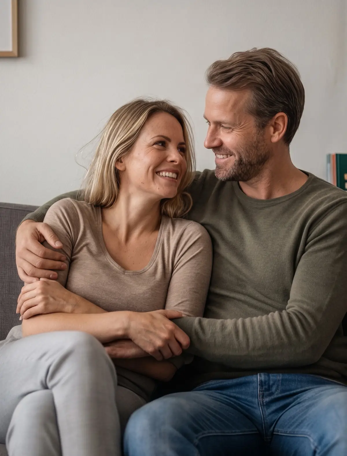 Par som sitter tätt ihop i soffan