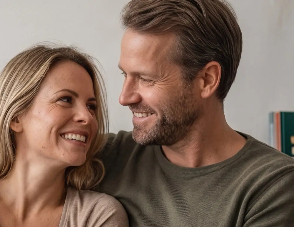 Par som sitter tätt ihop i soffan